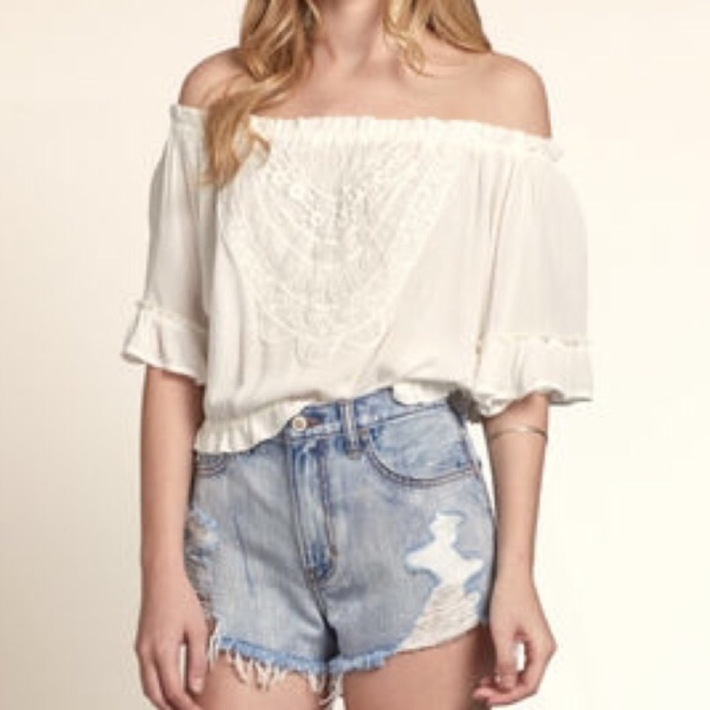 Hollister Off the Shoulder Chiffon Top